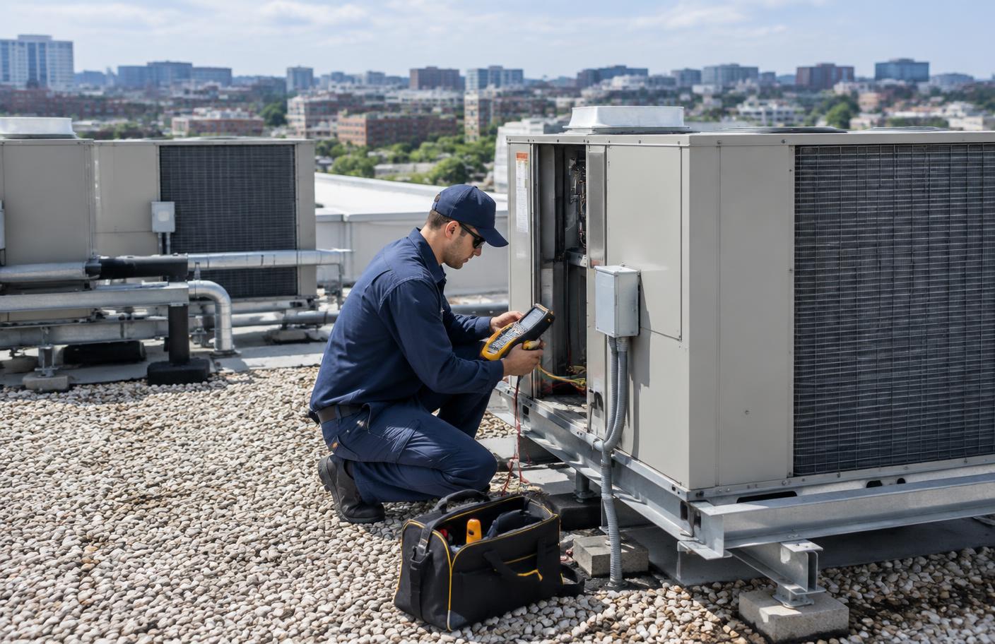 Rooftop HVAC package units at a multi-system property